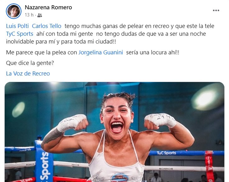 Nazarena Romero: “tengo muchas ganas de pelear en Recreo”